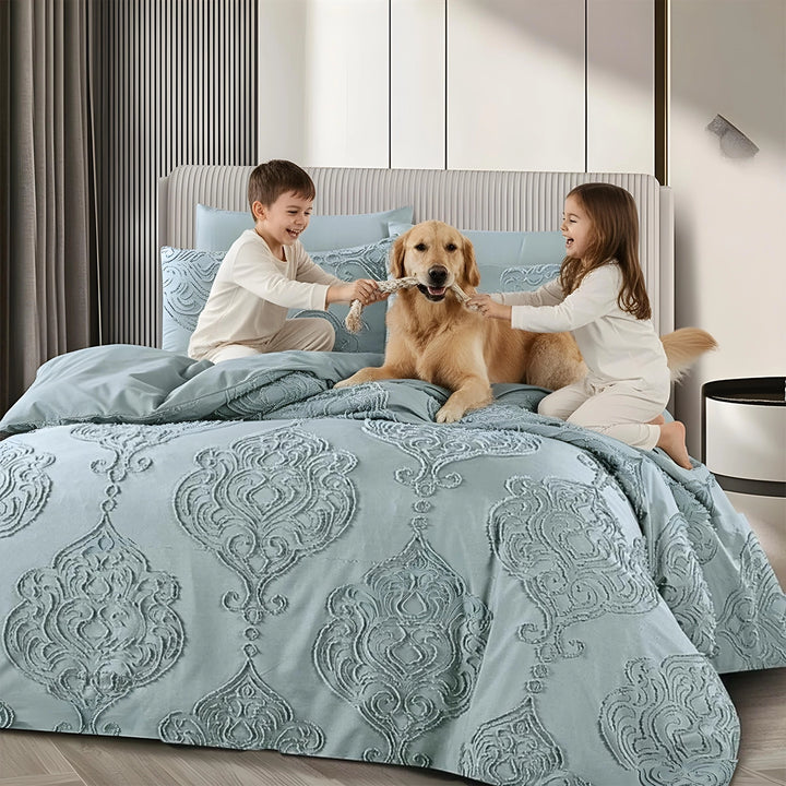 King Bedding Set with Duvet Cover 220x240 6 PCs  Fitted Bed Sheet Set (6FM27)