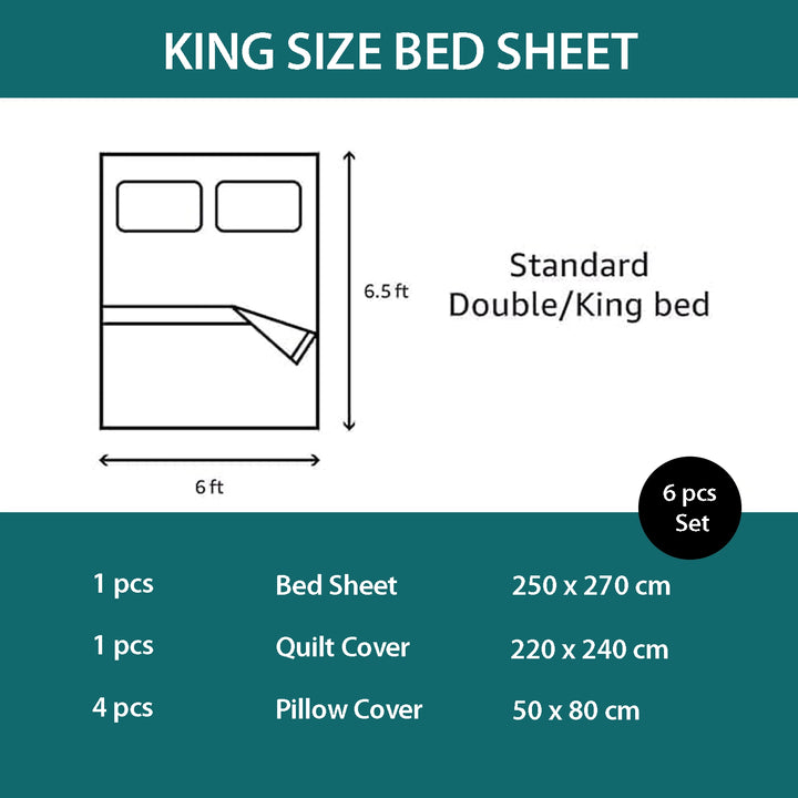 King size bed sheet set with dimensions and components 