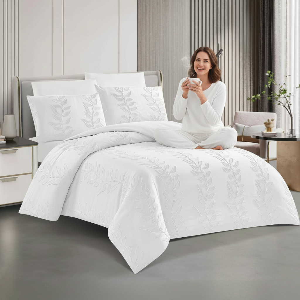 Classic white king bedding set in modern bedroom