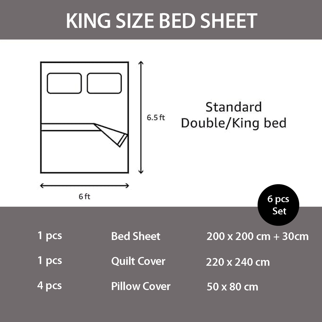 King size bed sheet set dimensions and components diagram 