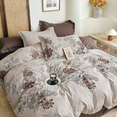 Floral Bedroom Set 6 PCs with Duvet, 200x200 Fitted Bed Sheet & Pillowcases (6FS104)