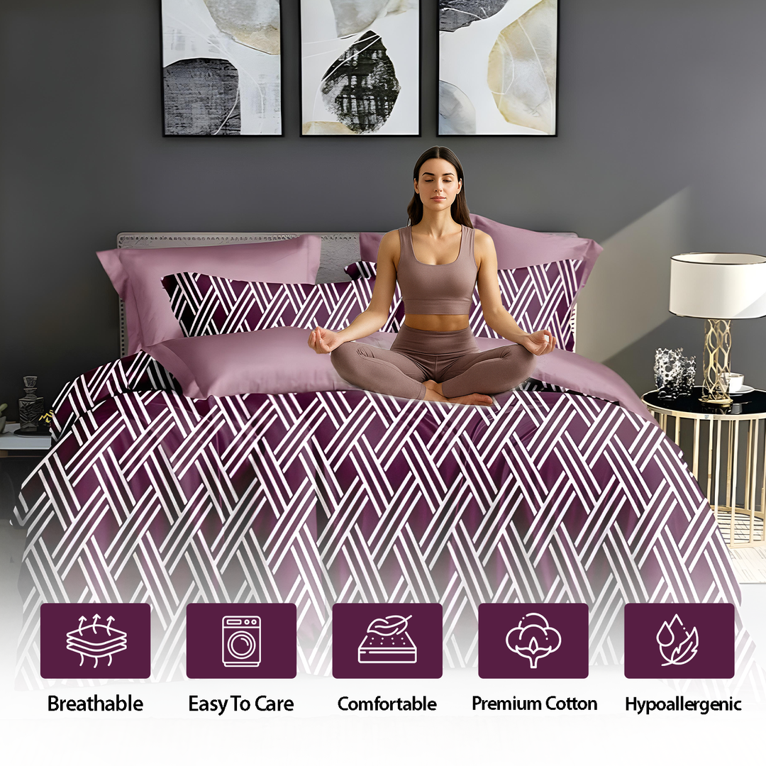6 PCs King Size Bed Sheet Set – Cotton Blend Duvet, Fitted Sheet & Pillowcases (6FS143)