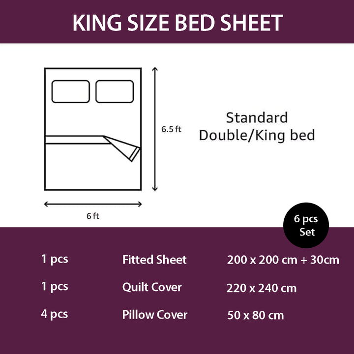 6 PCs King Size Bed Sheet Set – Cotton Blend Duvet, Fitted Sheet & Pillowcases (6FS143)