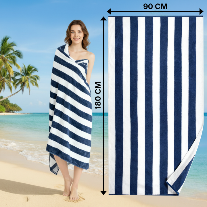 Premium Cotton Beach Towel – Large, Quick-Dry & Highly Absorbent Striped Design