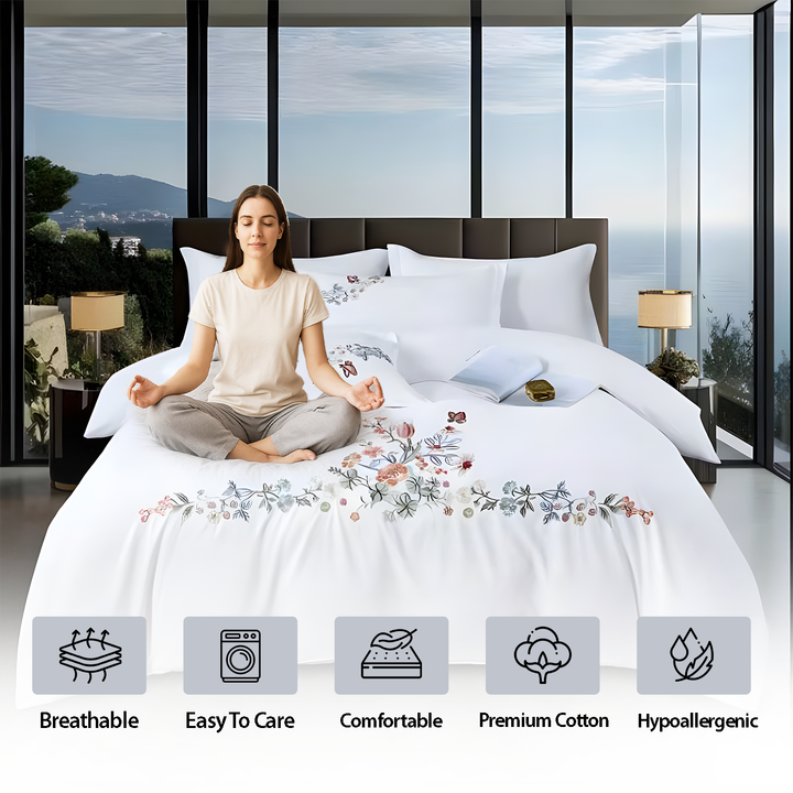 Embroidered 6 PCs King Size Sheet Set with 220x240cm Duvet Cover, Fitted Sheet (6ES38)