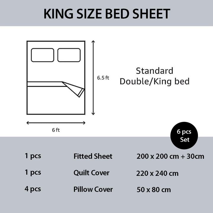 Embroidered 6 PCs King Size Sheet Set with 220x240cm Duvet Cover, Fitted Sheet (6ES38)