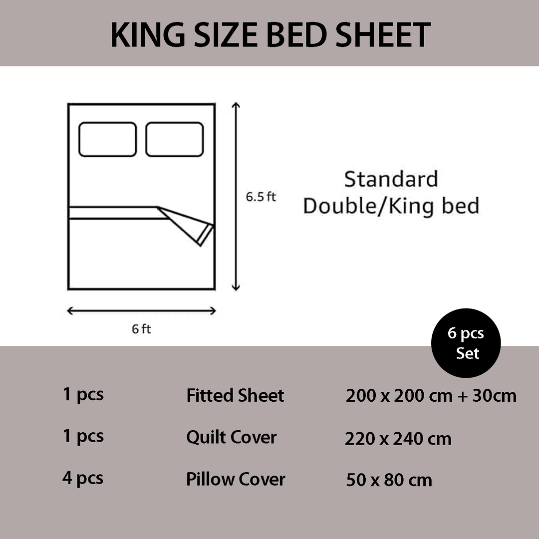 Premium Champagne Beige 6 PCs King Size bed sheet with Matching Pillowcase (6ES73)