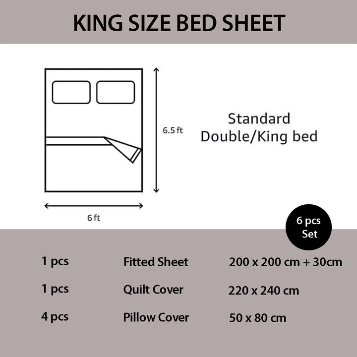 Premium Champagne Beige 6 PCs King Size bed sheet with Matching Pillowcase (6ES73)