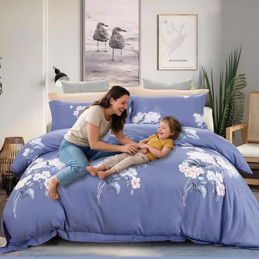 Floral 6 Pcs King Size Bedding Set - Duvet Cover, Fitted Sheet & 4 Pillowcases (6FS141)