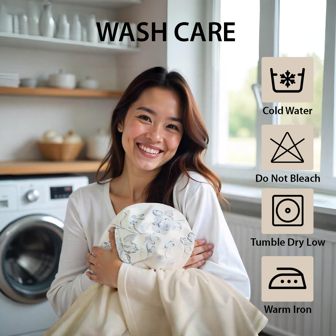 King Bedding Set 6 PCs with Blue Floral Embroidery with , Fitted Sheet & Pillow Covers(6ES74)