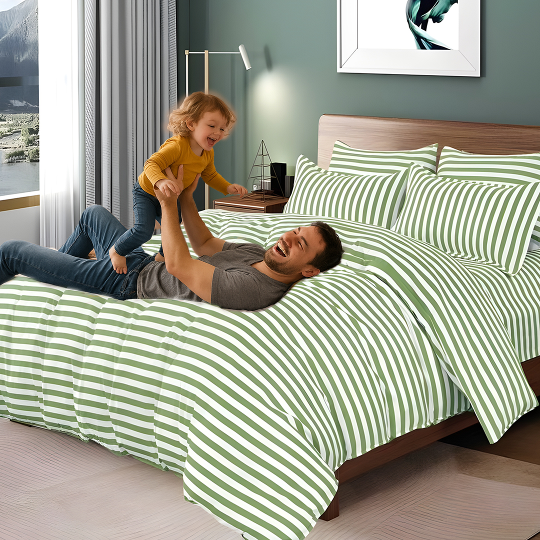 Flat Sheets & Duvet Cover 220x240 with 6 PCs King Size Bed Sheet Set (Sage Green)