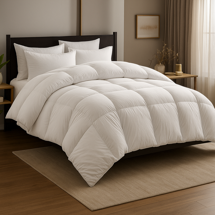 Super King Bedding Set 7 PCs – Comforter, Duvet Cover, Fitted Sheet & Pillows (Plain White)