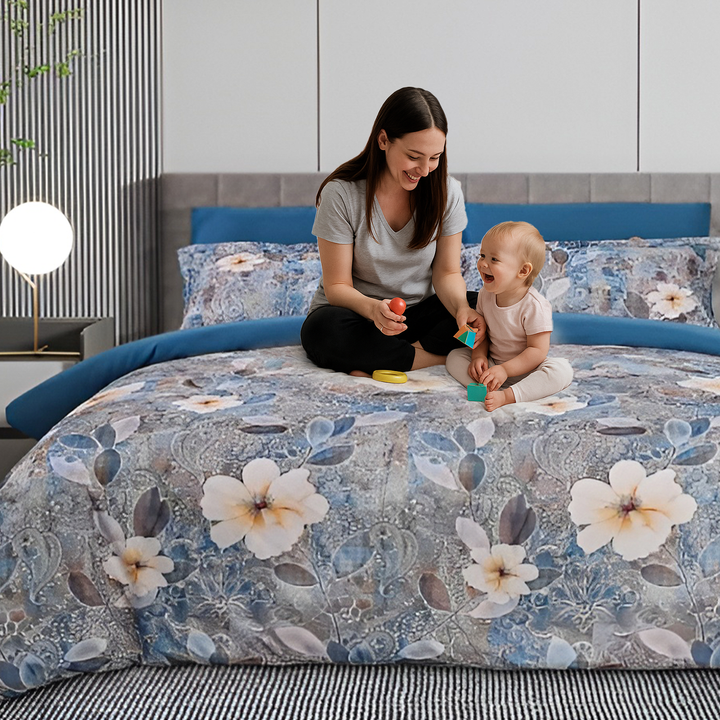 Elegant 6 PCs Floral King Bedding Set – Duvet Cover, Fitted Sheet & Pillow Covers (6FS93)