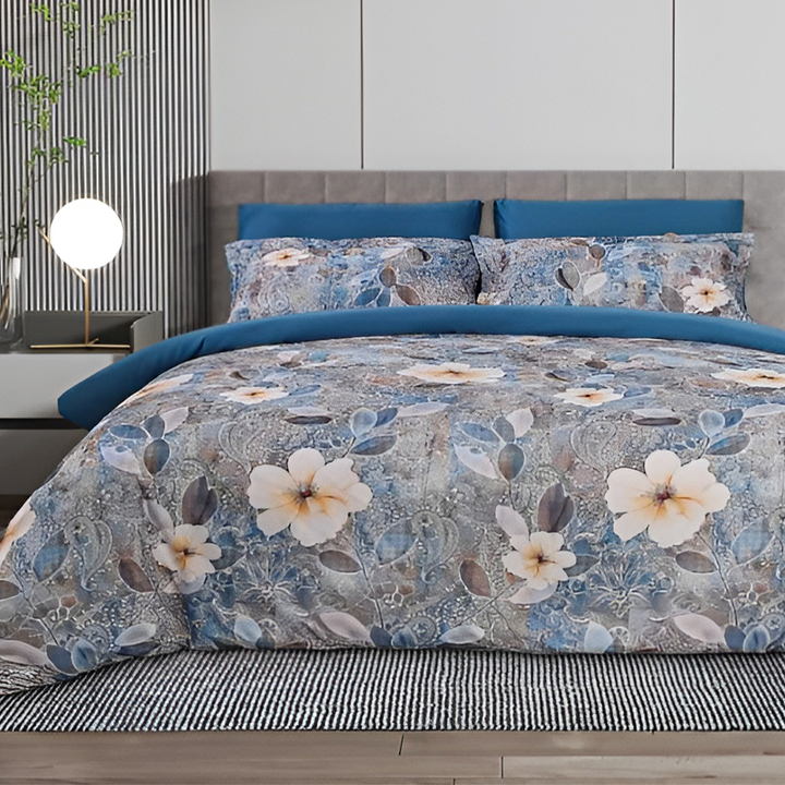 Elegant 6 PCs Floral King Bedding Set – Duvet Cover, Fitted Sheet & Pillow Covers (6FS93)