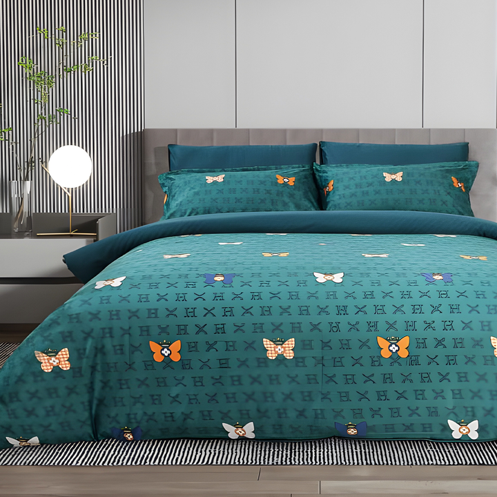 Printed King Size Bedding Set – 6-PCs with Duvet Cover, Pillowcase & Fitted Sheet (6FS97)