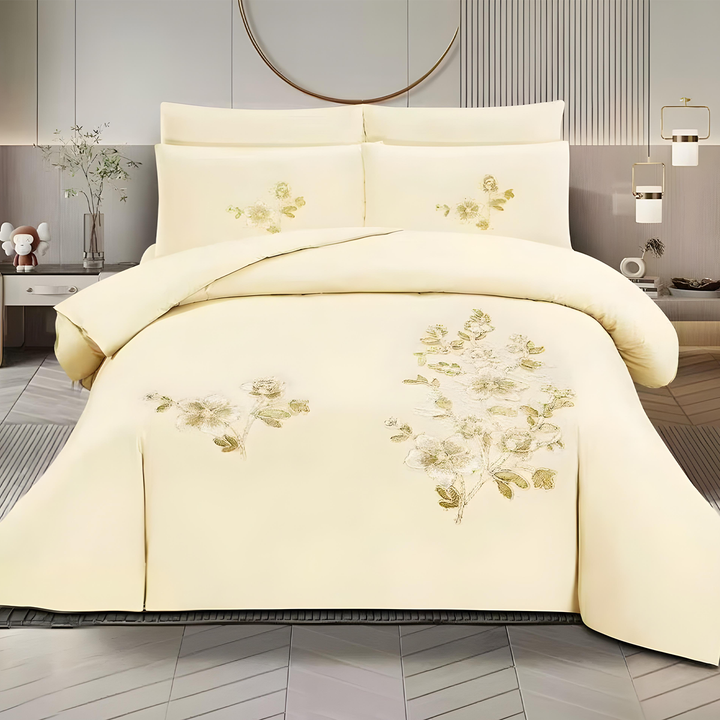 Beige comforter set with floral embroidery in uae