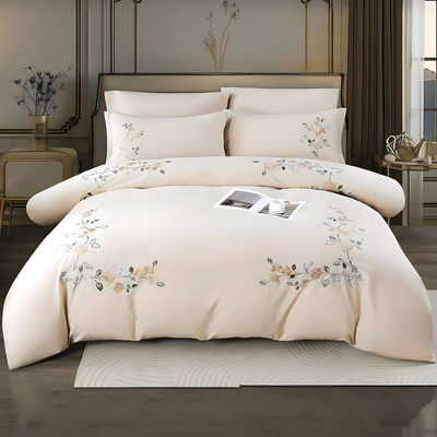 Premium beige king duvet set with botanical pattern