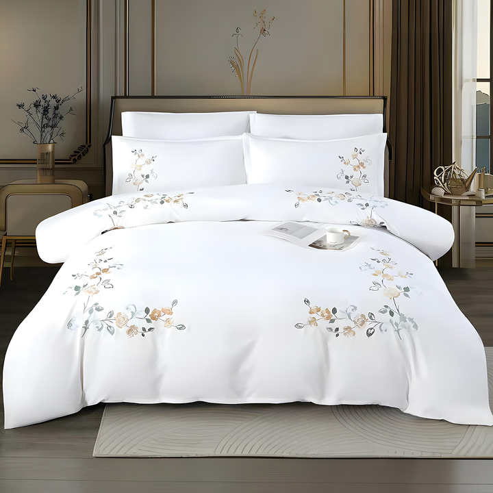 Signature White Floral 6 Piece King Size Bedding Set – Refined Luxury Comfort (6ES75)