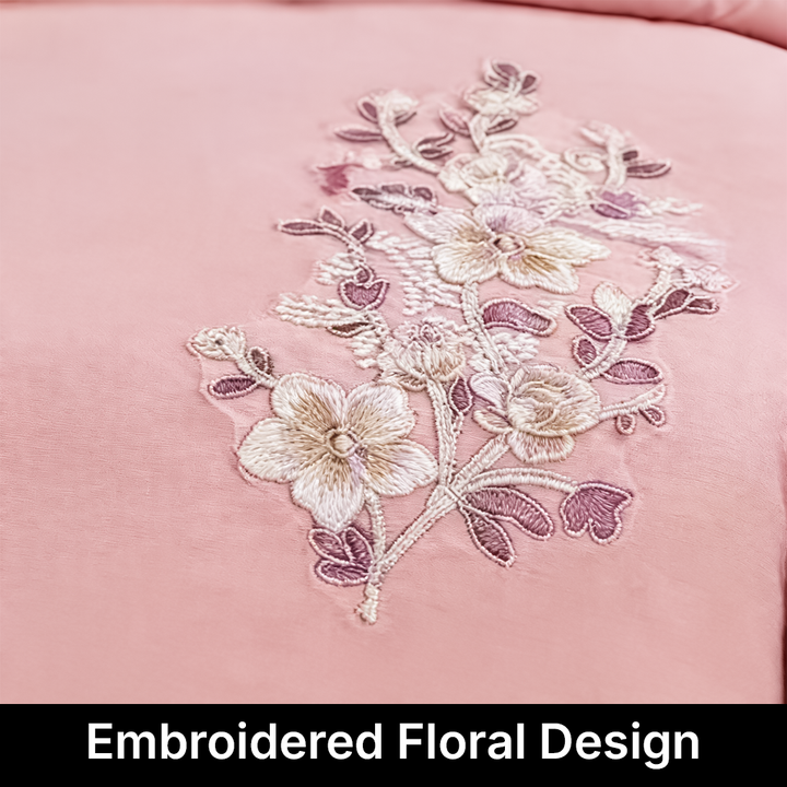 King size pink bedsheet with duvet cover and embroidery uae