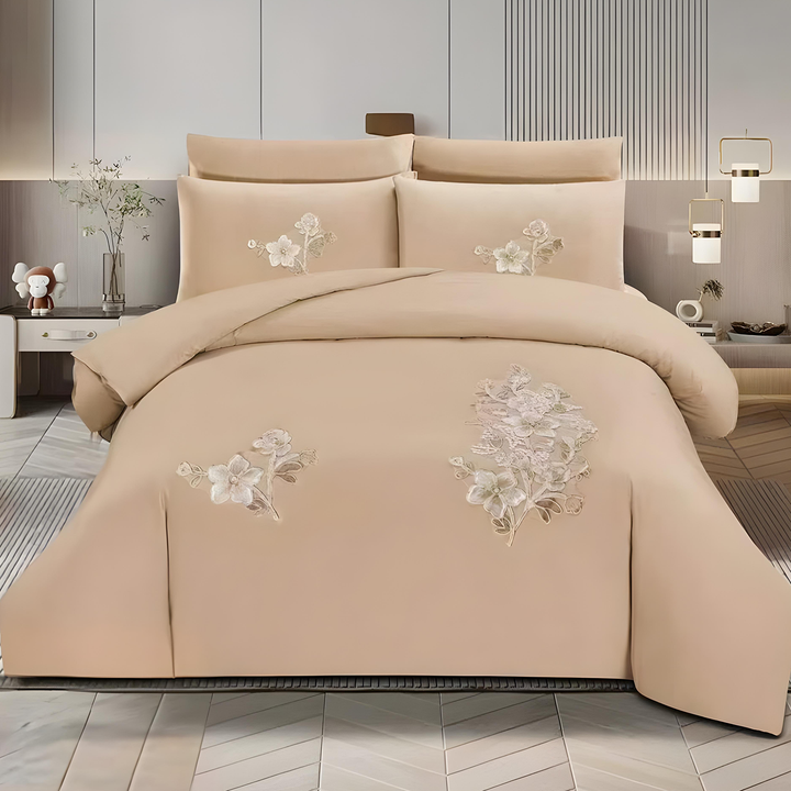 Premium floral beige bedding set for cozy and stylish bedroom décor