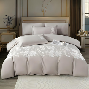 Taupe king size bedding set with elegant floral embroidery
