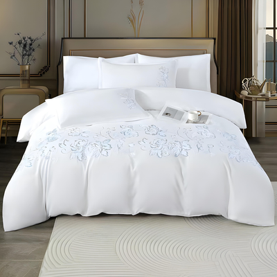 Premium white king bedspread set with floral detailing