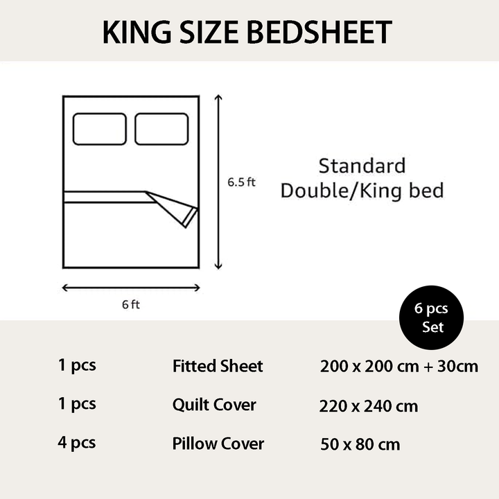6 PCs King Size Quilt Bedding Set – 220x240 Duvet Cover & King Size Fitted Sheet (6FM47)