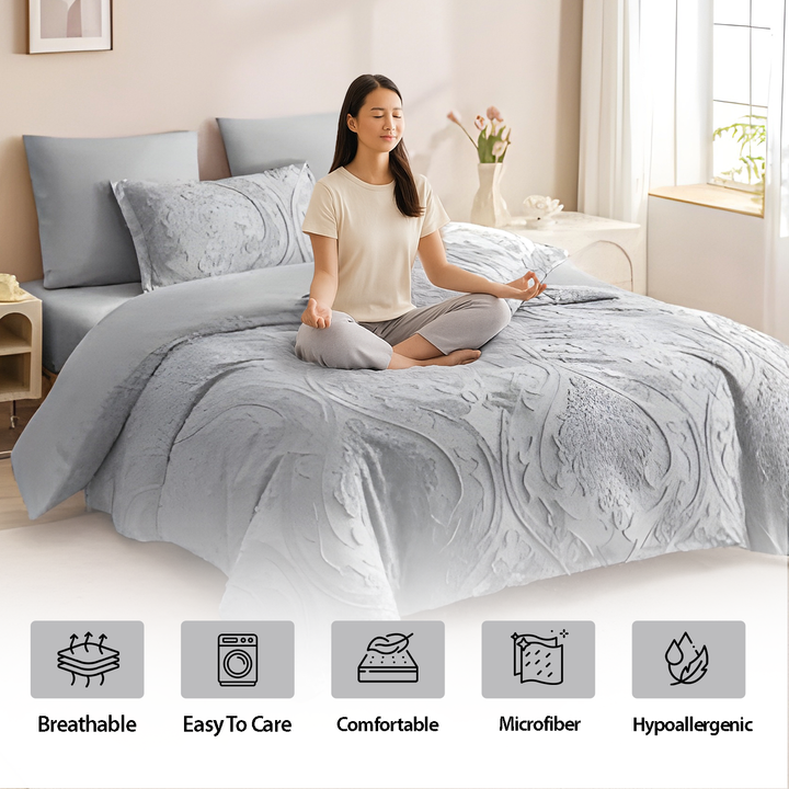 King Bed Sheet Set 6 PCs with 220x240 Duvet Cover & Extra Deep Fitted Sheet (6FM53)