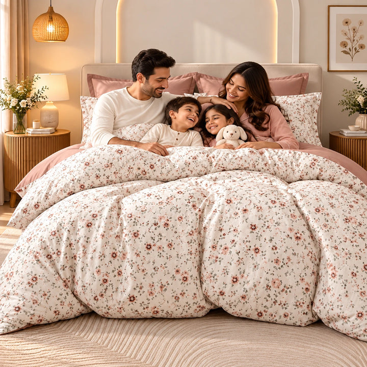 طقم سرير ملكي مكون من 6 قطع بتصميم زهور باللون الأخضر المريمي - مجموعة لحاف وملاءات مستوحاة من الطبيعة (6FS180)