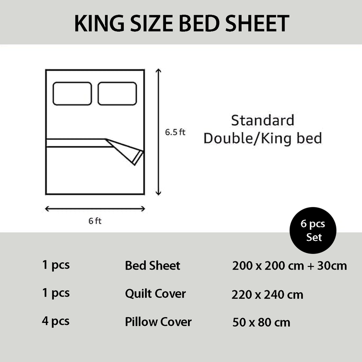 King Bedding Set 6 PCs with Duvet Cover 220x240 King Size Fitted Sheet (6FM15)