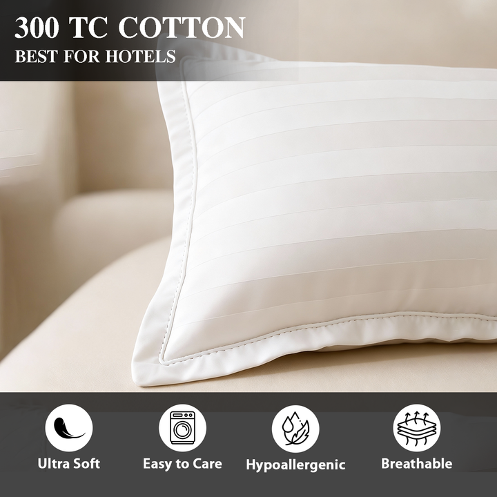 Luxury 300 TC Cotton Pillowcases Set  – Soft, Breathable & Hypoallergenic Covers  (White)
