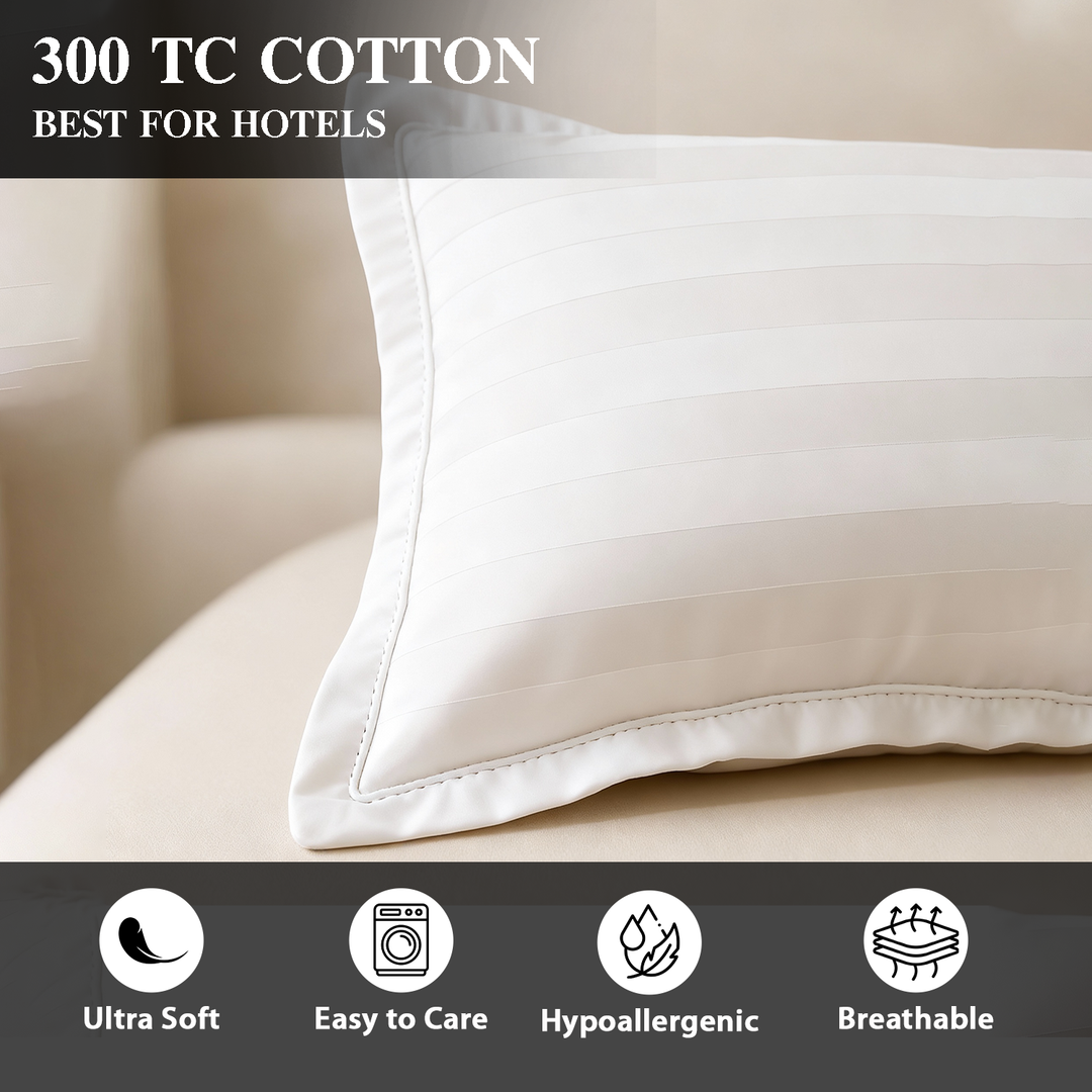 Luxury 300 TC Cotton Pillowcases Set  – Soft, Breathable & Hypoallergenic Covers  (White)