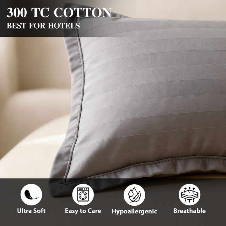 Luxury 300 TC Cotton Pillowcases Set  – Soft, Breathable & Hypoallergenic Covers  (White)