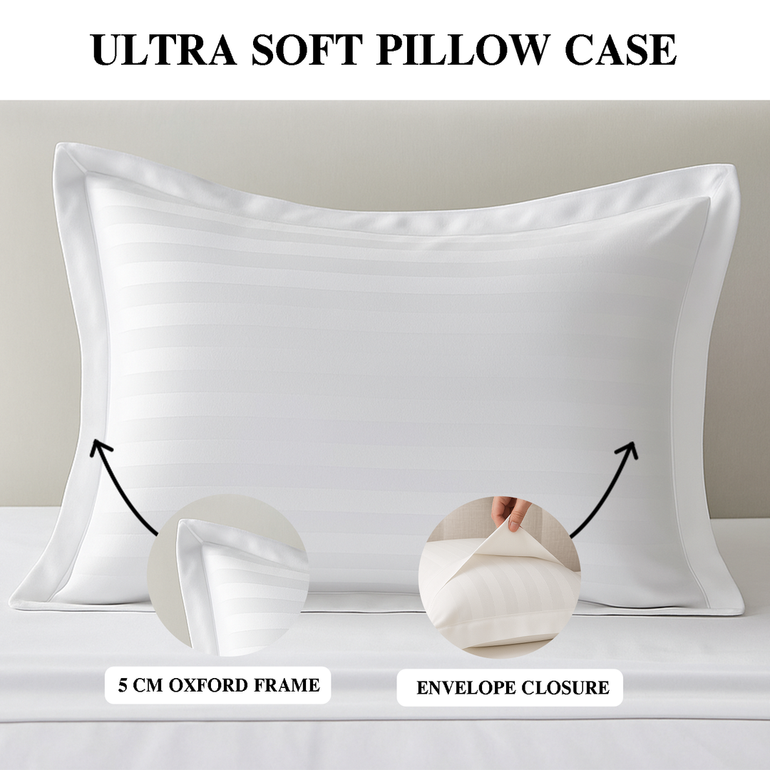 Luxury 300 TC Cotton Pillowcases Set  – Soft, Breathable & Hypoallergenic Covers  (White)