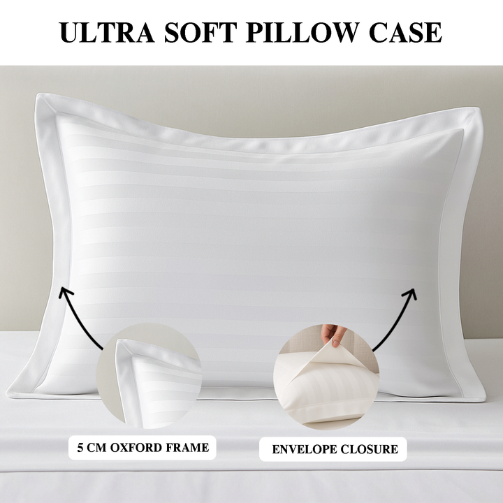 Luxury 300 TC Cotton Pillowcases Set  – Soft, Breathable & Hypoallergenic Covers  (White)