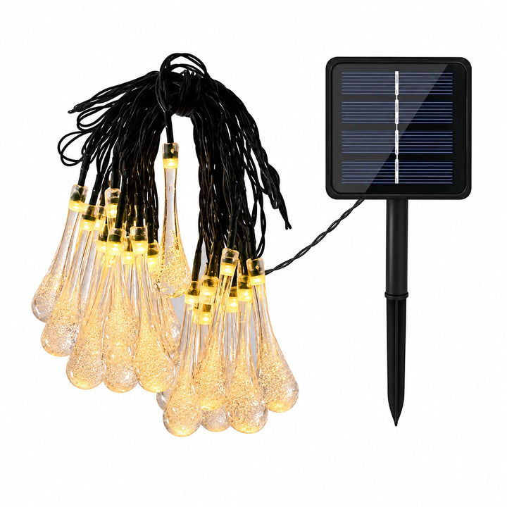 30 LED Solar Waterdrop LED String Lights with Warm White Glow for Outdoor Garden Décor