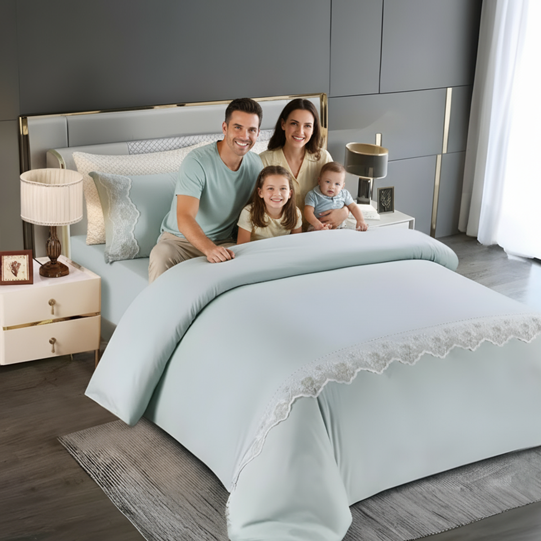 King Size Cotton Blend Bedding Set 6 Pcs –  Duvet, Fitted Sheet & Pillow Covers (sky blue)