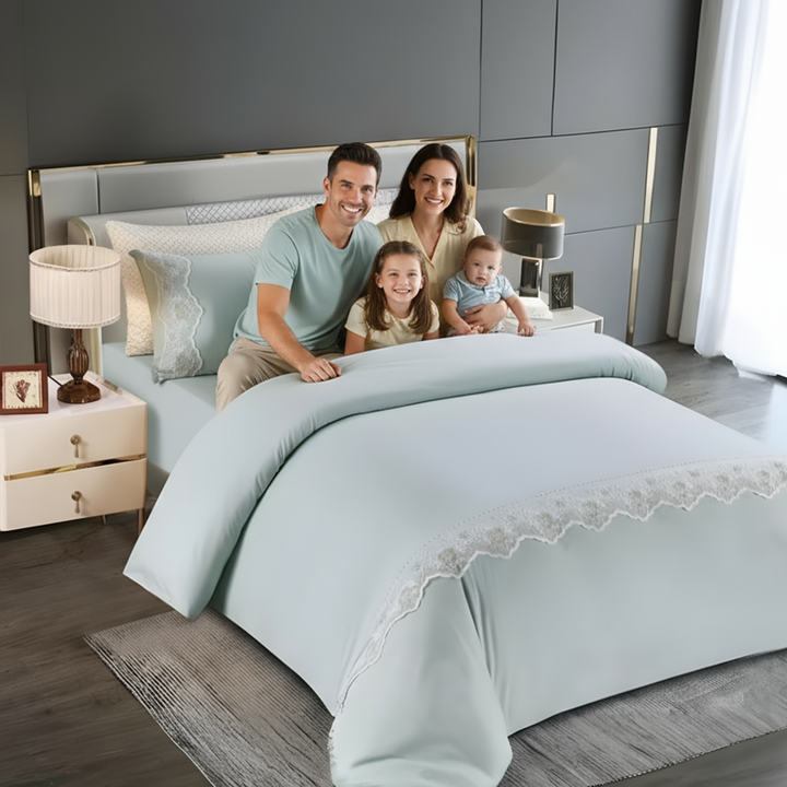 King Size Cotton Blend Bedding Set 6 Pcs –  Duvet, Fitted Sheet & Pillow Covers (sky blue)