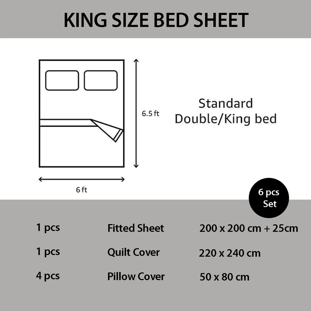 Luxury Border Design King Bed Bedding Set – 6 PCs with Sheet, Duvet & Pillowcases (Grey)