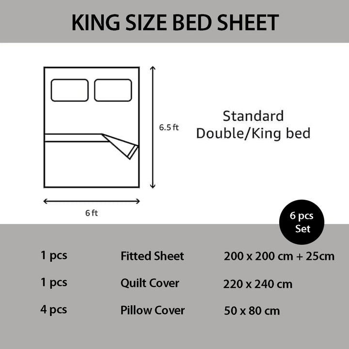 Luxury Border Design King Bed Bedding Set – 6 PCs with Sheet, Duvet & Pillowcases (Grey)