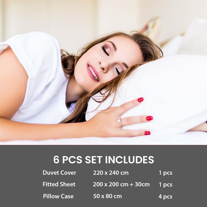 H-Printed 6 PCs King Size Bed Sheet Set With Duvet Cover 220x240, King Bedding Set (6HH4)