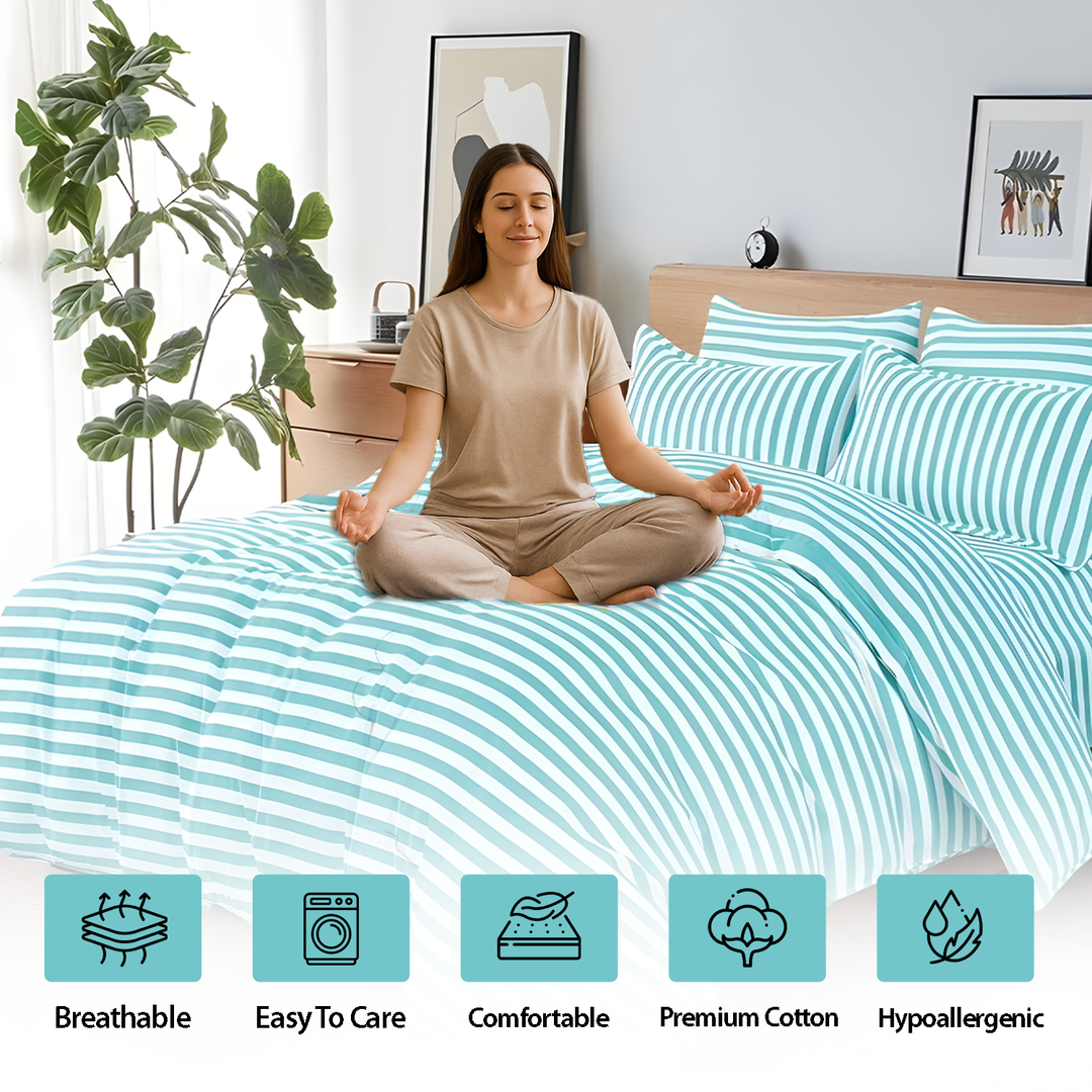 King Size Printed 6 Pcs Bedding Set with Duvet Cover, Flat Sheet & 4 Pillowcase (Aqua Blue)