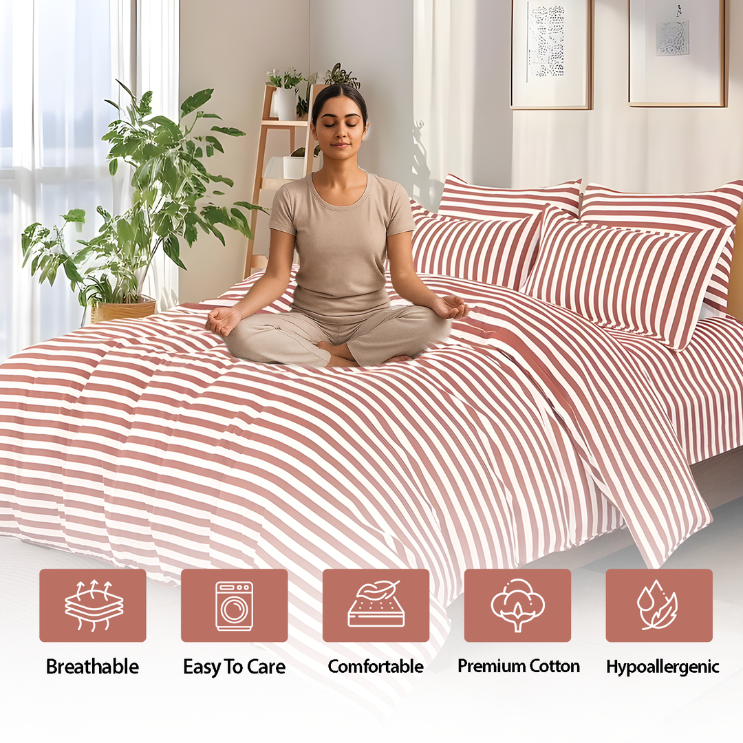 King Size Bed Sheet Set with Duvet Cover 220x240, 6 PCs High Cotton Blend (Reddish Brown)