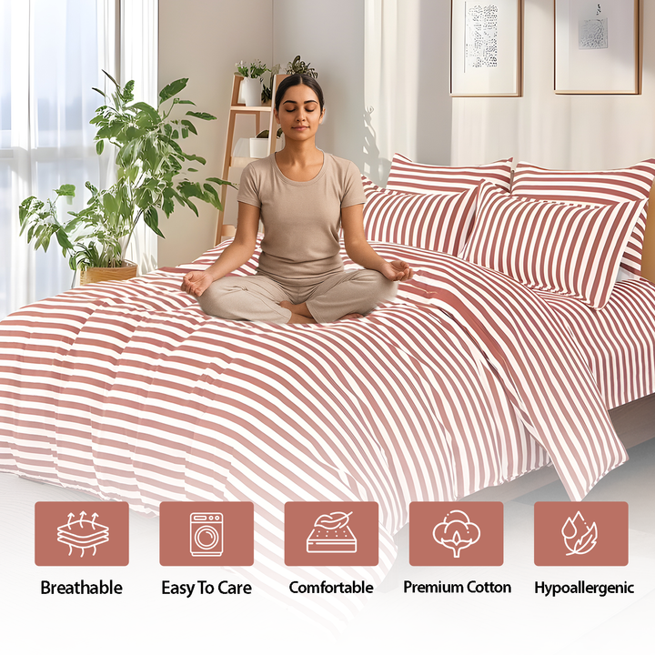 King Size Bed Sheet Set with Duvet Cover 220x240, 6 PCs High Cotton Blend (Reddish Brown)