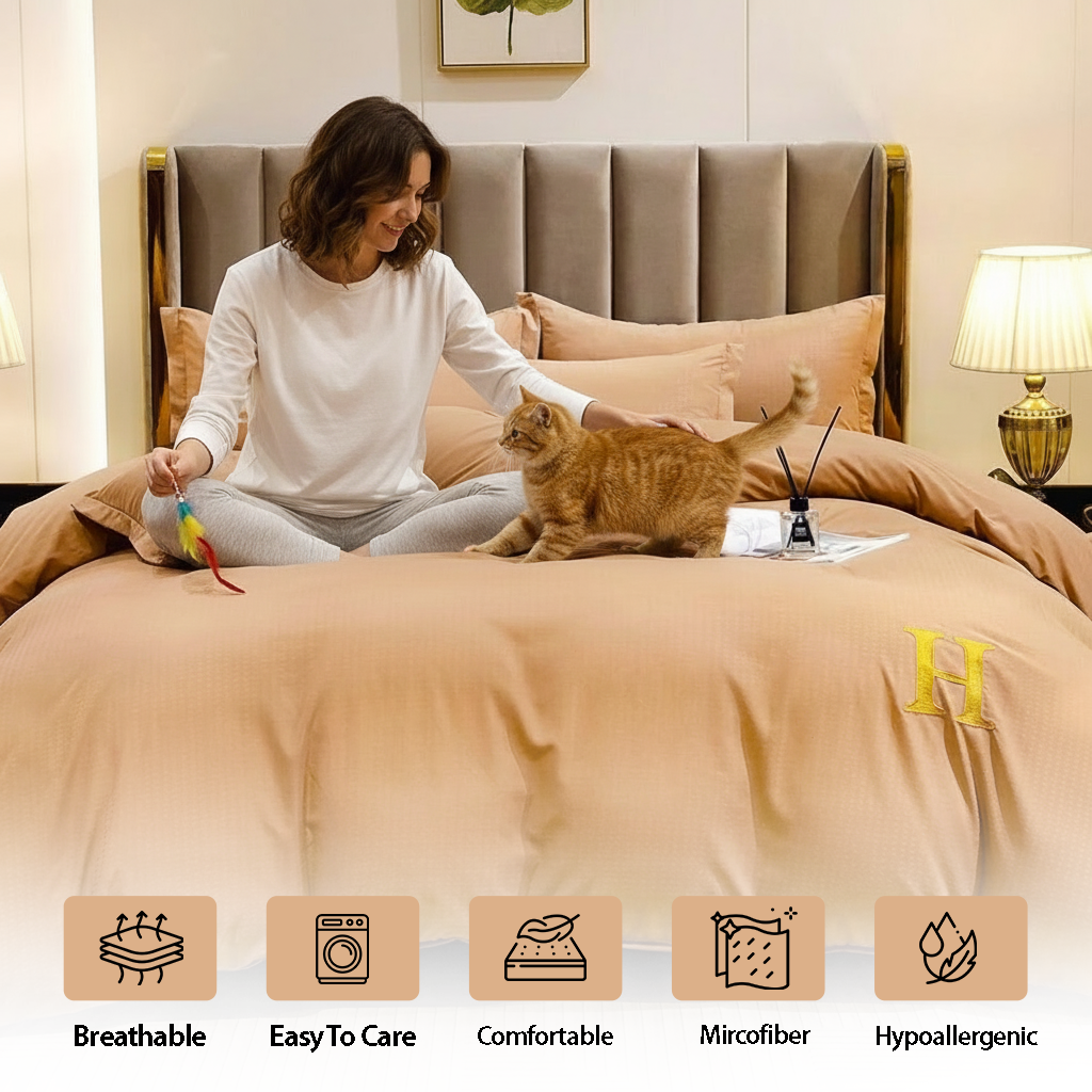 6 PCs King Fitted Sheet Set with 220x240 Duvet Cover, Luxury Bedding Collection (6HH5)