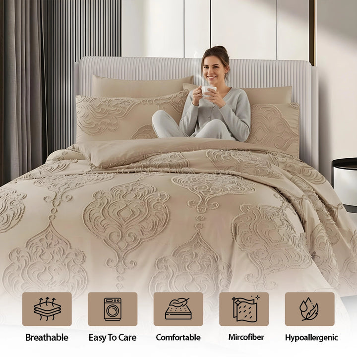 King Bedding Set with Duvet Cover 220x240 6 PCs  Fitted Bed Sheet Set (6FM27)