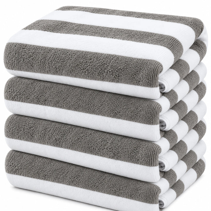 4 PCs Premium 100% Cotton Bath Towel Set 600 GSM, Soft Striped Absorbent Towel Set