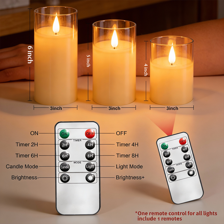 MOONCEE 3 PCs LED Candles with Remote - Flameless Battery Pillar Candles for  Décor