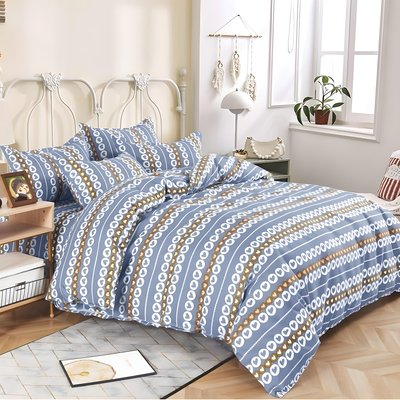 King Size 6 Pcs Cotton  Bed Sheet Set – Duvet Cover, Fitted Sheet & Pillow Covers (MNC28)