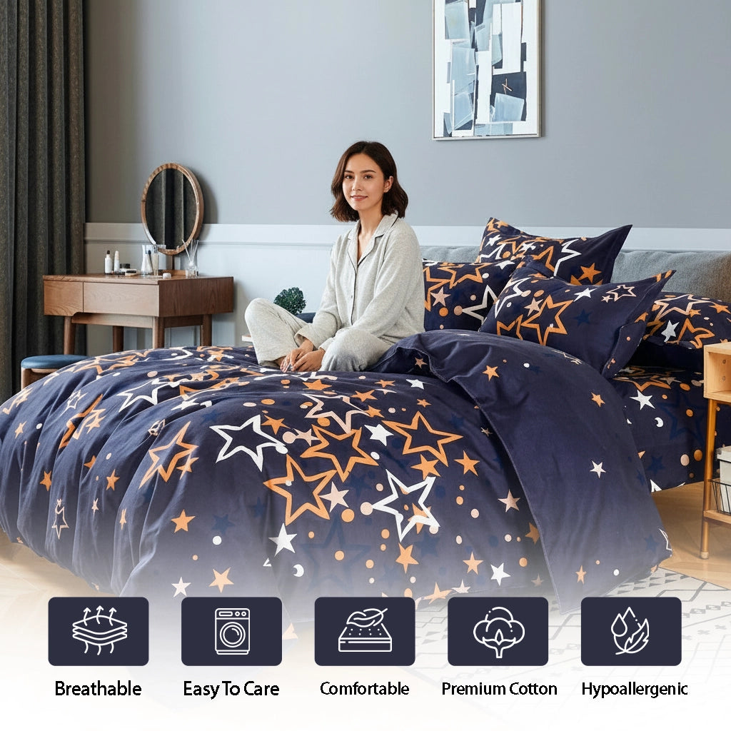 طقم ملاءات سرير كينج، 6 قطع، مع غطاء لحاف، 220×240، وغطاء وسادة، طقم فراش كينج (MNC1)